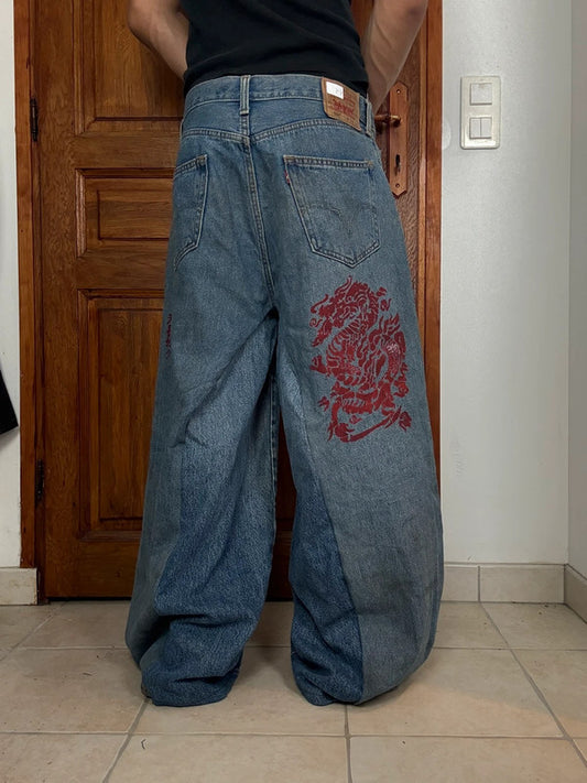 Pantalon baggy jean large skater Japanese balloon streetwear JNCO y2k vintage hip-hop 34US n•22