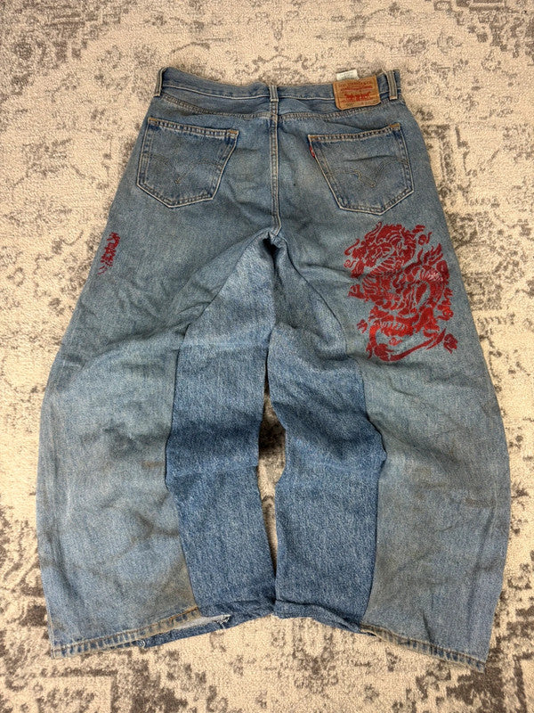 Pantalon baggy jean large skater Japanese balloon streetwear JNCO y2k vintage hip-hop 34US n•22