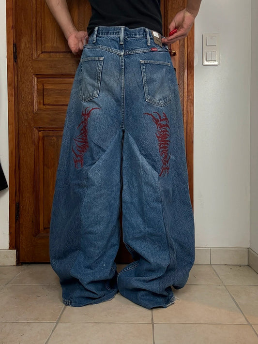 Pantalon baggy jean large skater Japanese balloon streetwear JNCO y2k vintage hip-hop 36US n•23