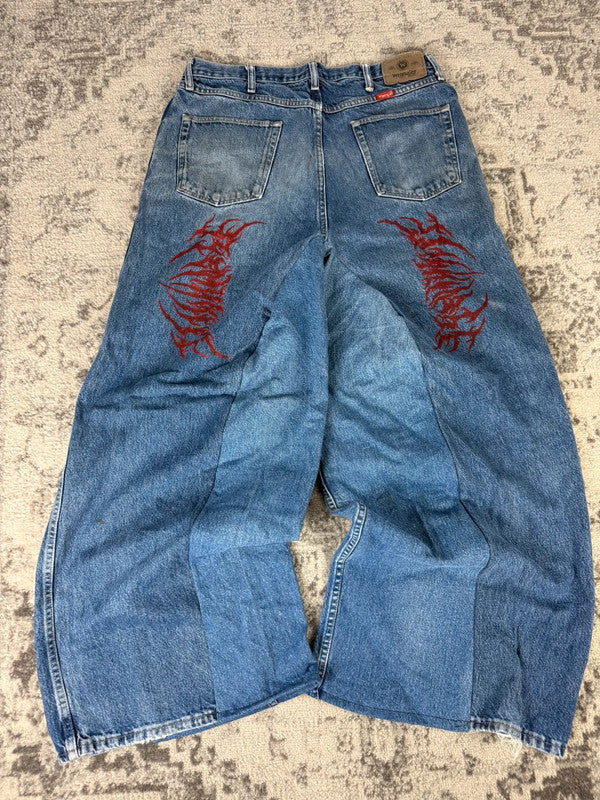 Pantalon baggy jean large skater Japanese balloon streetwear JNCO y2k vintage hip-hop 36US n•23