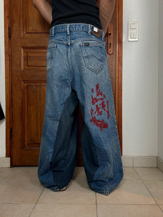 Pantalon baggy jean large skater Japanese balloon streetwear JNCO y2k vintage hip-hop L n•24