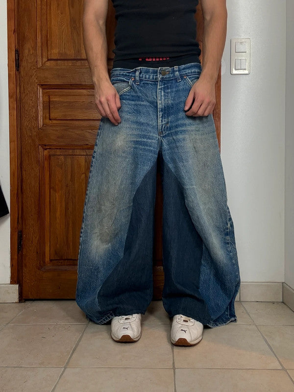 Pantalon baggy jean large skater Japanese balloon streetwear JNCO y2k vintage hip-hop L n•24
