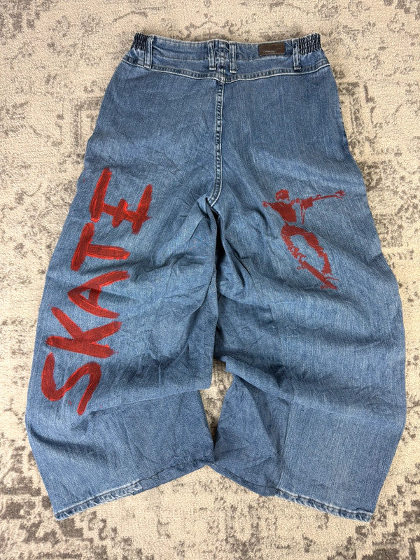 Pantalon baggy jean large skater Japanese balloon streetwear JNCO y2k vintage hip-hop 30US n•25