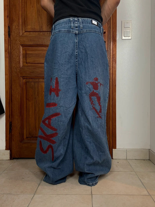 Pantalon baggy jean large skater Japanese balloon streetwear JNCO y2k vintage hip-hop 30US n•25
