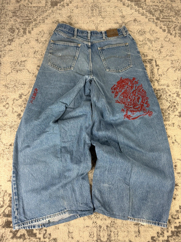 Pantalon baggy jean large skater Japanese balloon streetwear JNCO y2k vintage hip-hop L n•26