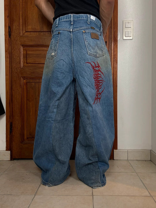 Pantalon baggy jean large skater Japanese balloon streetwear JNCO y2k vintage hip-hop 35US n•28