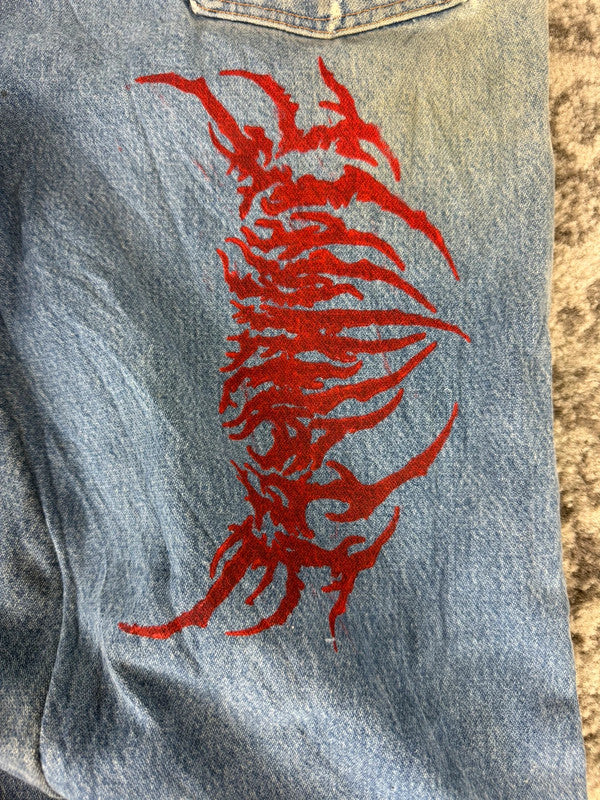 Pantalon baggy jean large skater Japanese balloon streetwear JNCO y2k vintage hip-hop 35US n•28