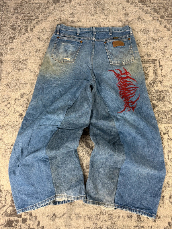 Pantalon baggy jean large skater Japanese balloon streetwear JNCO y2k vintage hip-hop 35US n•28