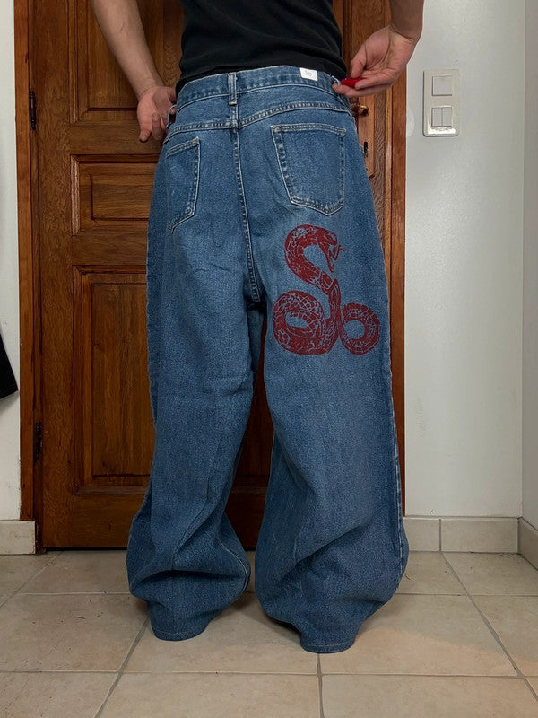 Pantalon baggy jean large skater Japanese balloon streetwear JNCO y2k vintage hip-hop L n•30