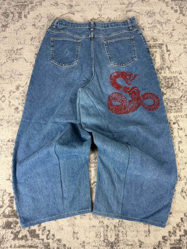 Pantalon baggy jean large skater Japanese balloon streetwear JNCO y2k vintage hip-hop L n•30