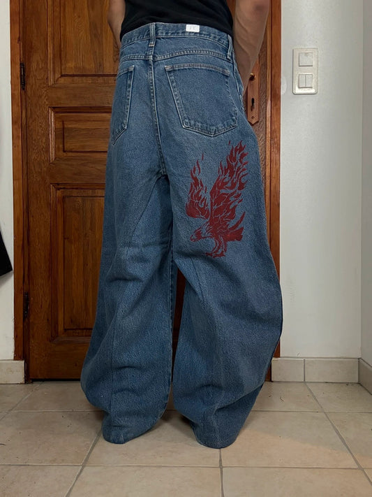 Pantalon baggy jean large skater Japanese balloon streetwear JNCO y2k vintage hip-hop 32US n•31