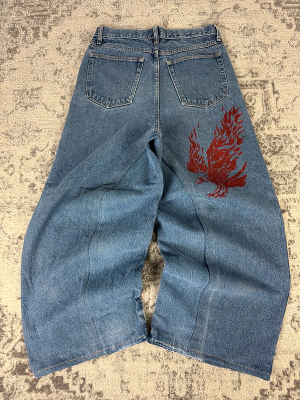 Pantalon baggy jean large skater Japanese balloon streetwear JNCO y2k vintage hip-hop 32US n•31