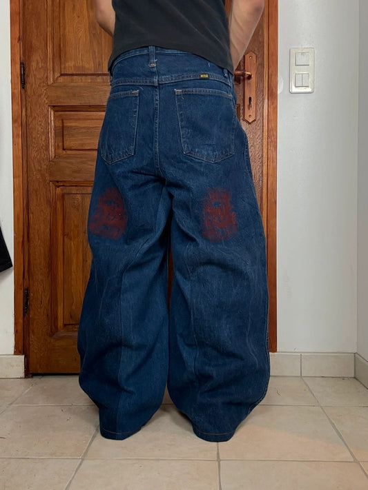 Pantalon baggy jean large skater Japanese balloon streetwear JNCO y2k vintage hip-hop 32US n•34