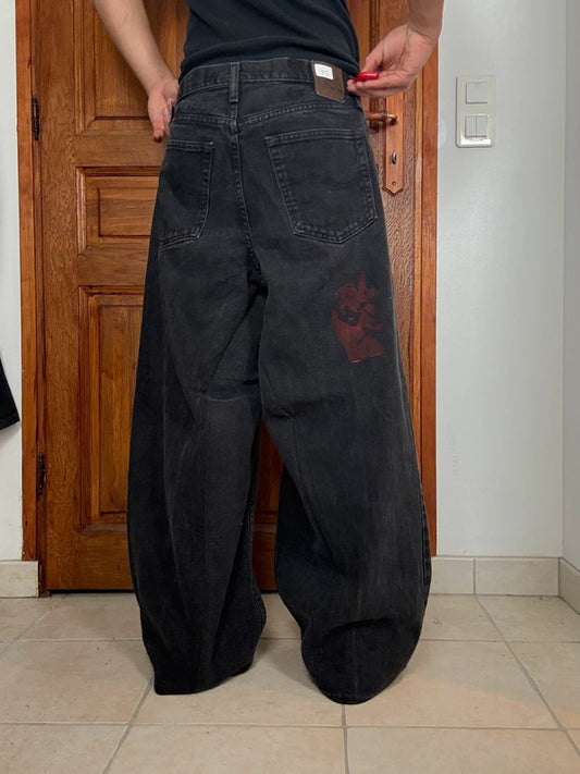 Pantalon baggy jean large skater Japanese balloon streetwear JNCO y2k vintage hip-hop M n•36