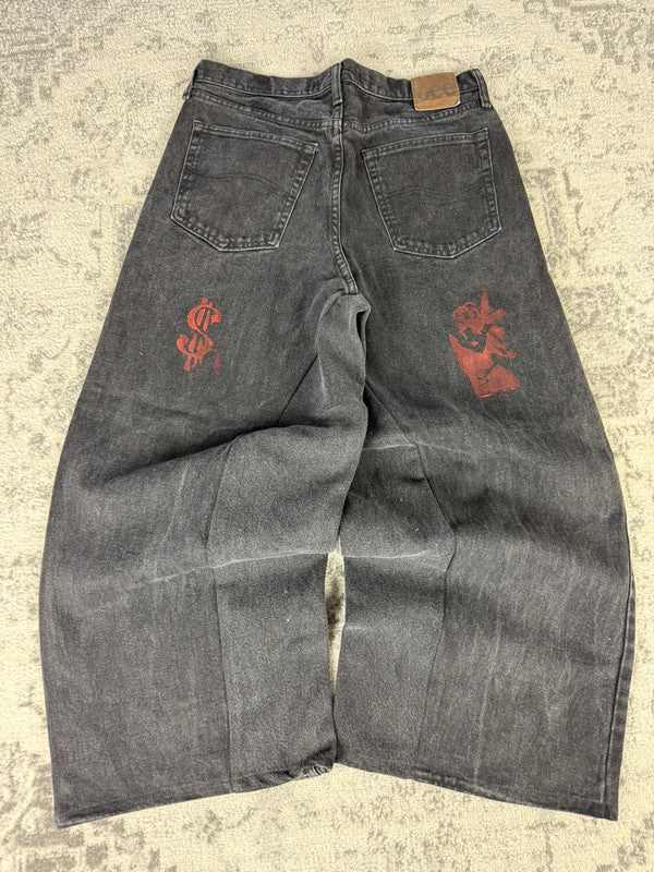 Pantalon baggy jean large skater Japanese balloon streetwear JNCO y2k vintage hip-hop M n•36