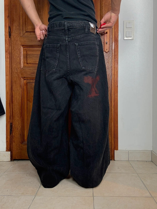 Pantalon baggy jean large skater Japanese balloon streetwear JNCO y2k vintage hip-hop L n•37