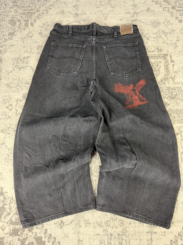 Pantalon baggy jean large skater Japanese balloon streetwear JNCO y2k vintage hip-hop L n•37