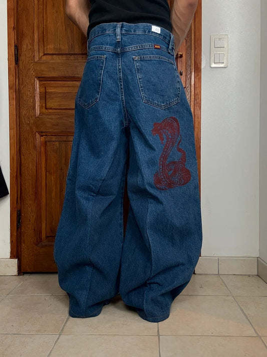 Pantalon baggy jean large skater Japanese balloon streetwear JNCO y2k vintage hip-hop 32US n•39