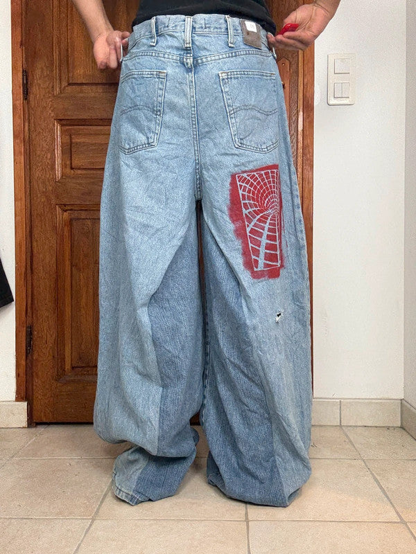 Pantalon baggy jean large skater Japanese balloon streetwear JNCO y2k vintage hip-hop XL n•40