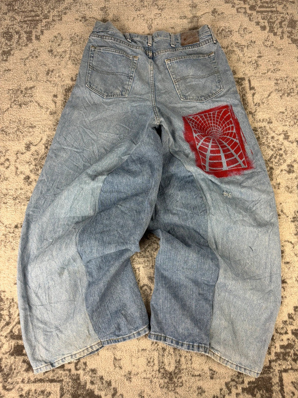 Pantalon baggy jean large skater Japanese balloon streetwear JNCO y2k vintage hip-hop XL n•40