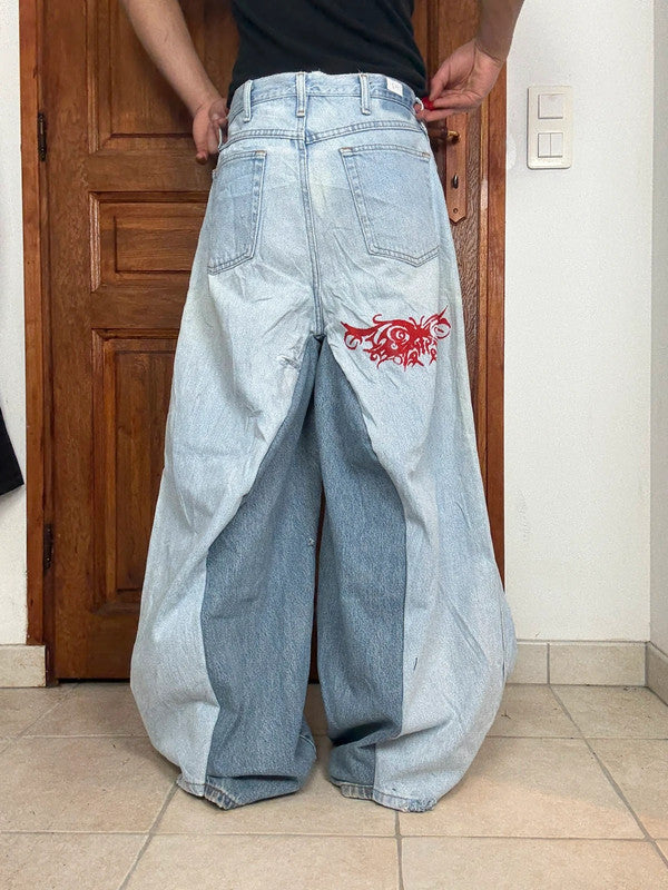 Pantalon baggy jean large skater Japanese balloon streetwear JNCO y2k vintage hip-hop 34US n•43