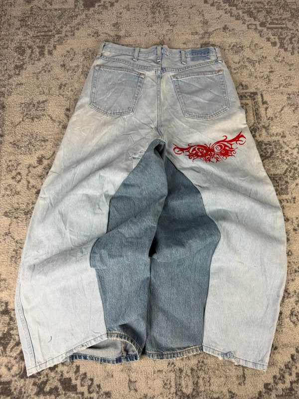 Pantalon baggy jean large skater Japanese balloon streetwear JNCO y2k vintage hip-hop 34US n•43