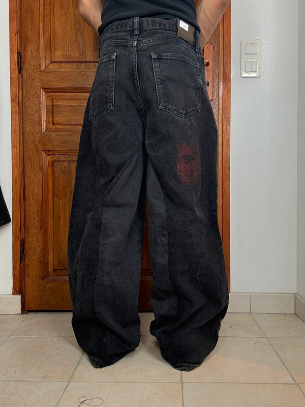Pantalon baggy jean large skater Japanese balloon streetwear JNCO y2k vintage hip-hop L n•45