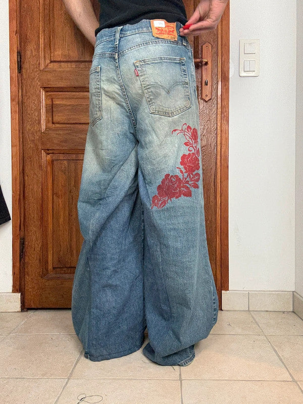 Pantalon baggy jean large skater Japanese balloon streetwear JNCO y2k vintage hip-hop L n•46