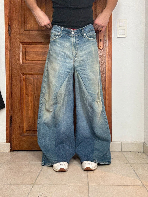 Pantalon baggy jean large skater Japanese balloon streetwear JNCO y2k vintage hip-hop L n•46