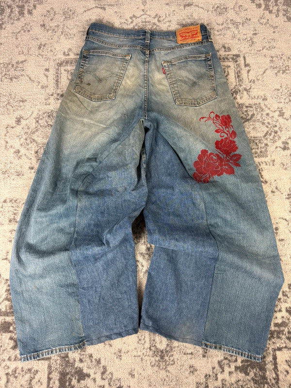 Pantalon baggy jean large skater Japanese balloon streetwear JNCO y2k vintage hip-hop L n•46