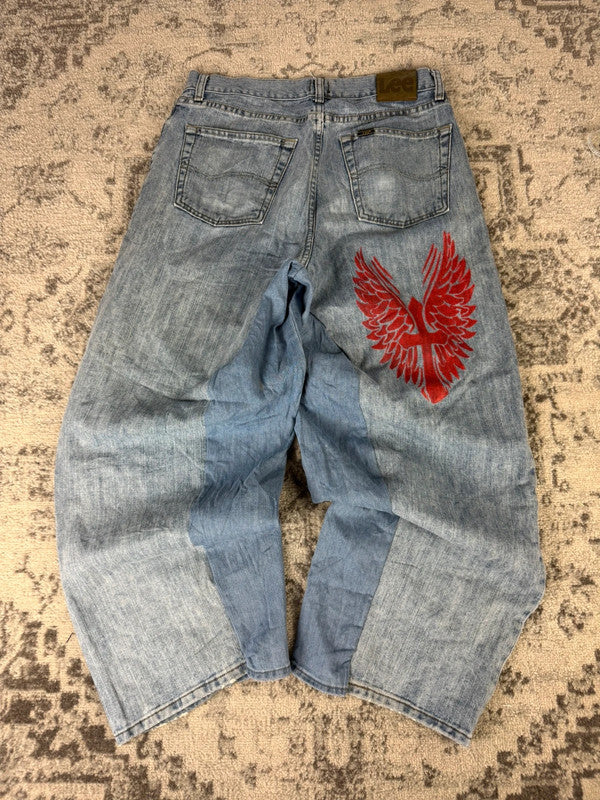 Pantalon baggy jean large skater Japanese balloon streetwear JNCO y2k vintage hip-hop 32US n•47