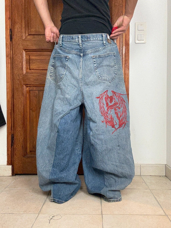Pantalon baggy jean large skater Japanese balloon streetwear JNCO y2k vintage hip-hop 38US n•48