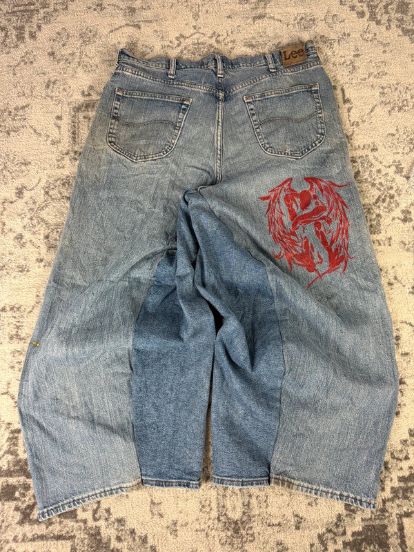 Pantalon baggy jean large skater Japanese balloon streetwear JNCO y2k vintage hip-hop 38US n•48