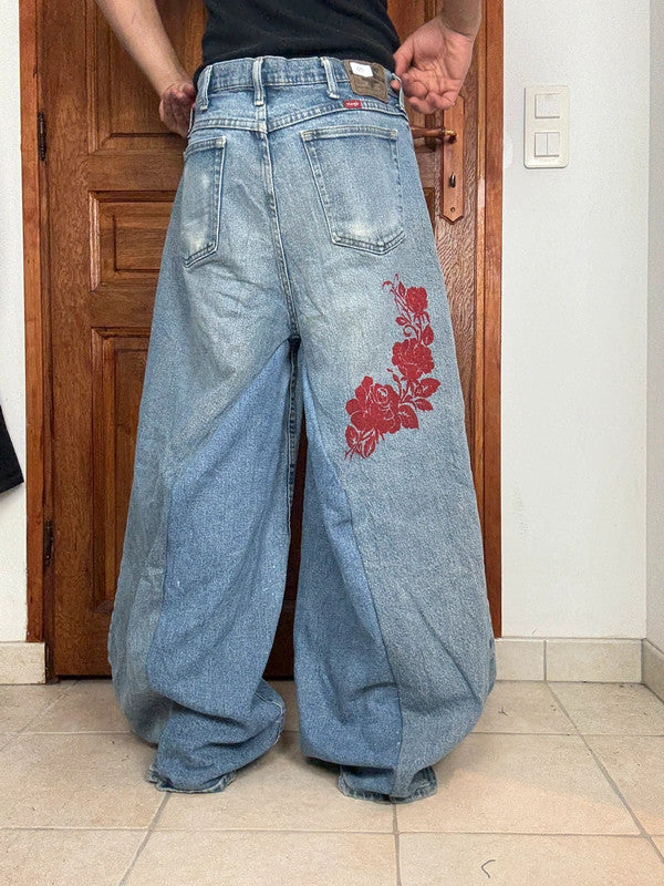 Pantalon baggy jean large skater Japanese balloon streetwear JNCO y2k vintage hip-hop 35US n•49