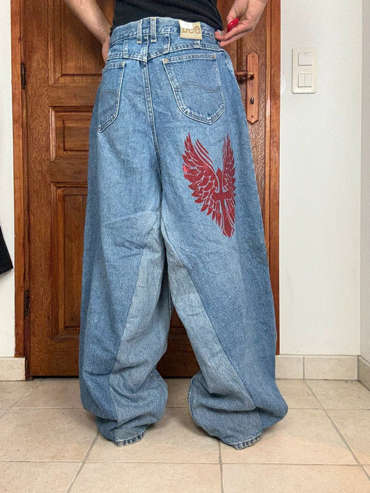 Pantalon baggy jean large skater Japanese balloon streetwear JNCO y2k vintage hip-hop XL n•50