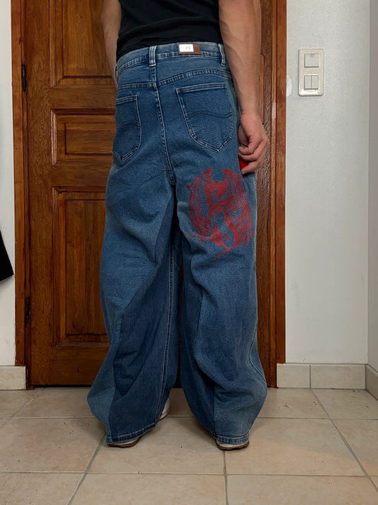 Pantalon baggy jean large skater Japanese balloon streetwear JNCO y2k vintage hip-hop XS n•51