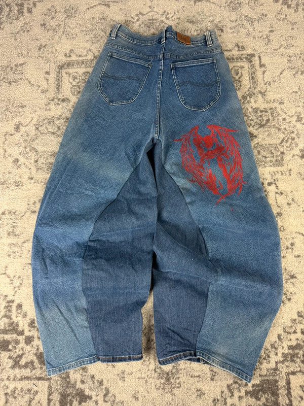 Pantalon baggy jean large skater Japanese balloon streetwear JNCO y2k vintage hip-hop XS n•51