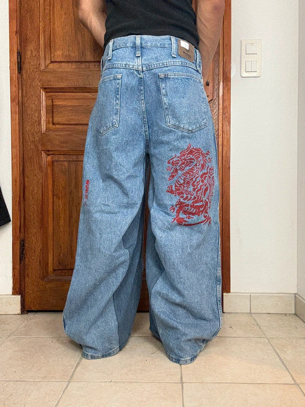 Pantalon baggy jean large skater Japanese balloon streetwear JNCO y2k vintage hip-hop 34US n•52