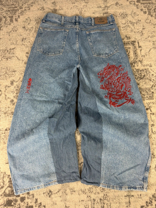 Pantalon baggy jean large skater Japanese balloon streetwear JNCO y2k vintage hip-hop 34US n•52