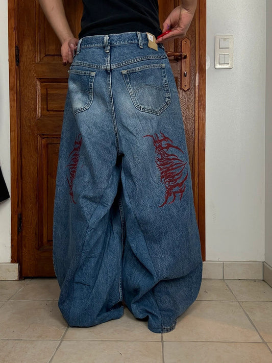 Pantalon baggy jean large skater Japanese balloon streetwear JNCO y2k vintage hip-hop 36US n•54