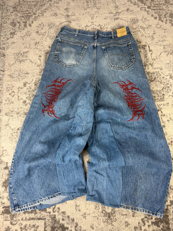Pantalon baggy jean large skater Japanese balloon streetwear JNCO y2k vintage hip-hop 36US n•54