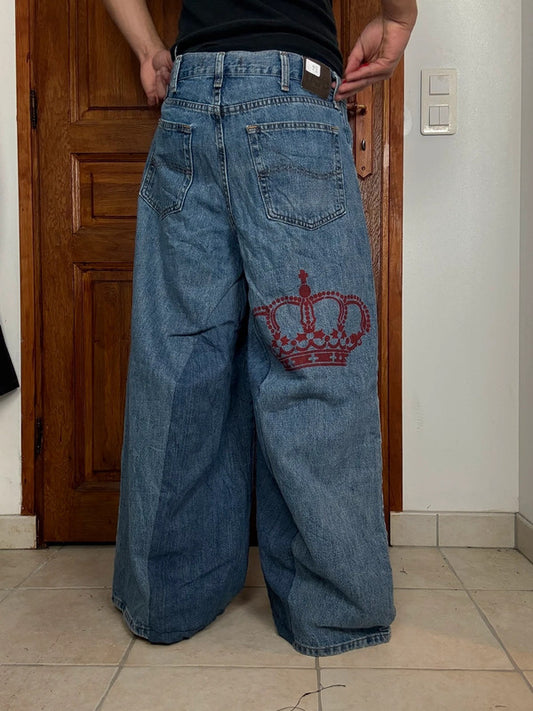 Pantalon baggy jean large skater Japanese balloon streetwear JNCO y2k vintage hip-hop M n•56