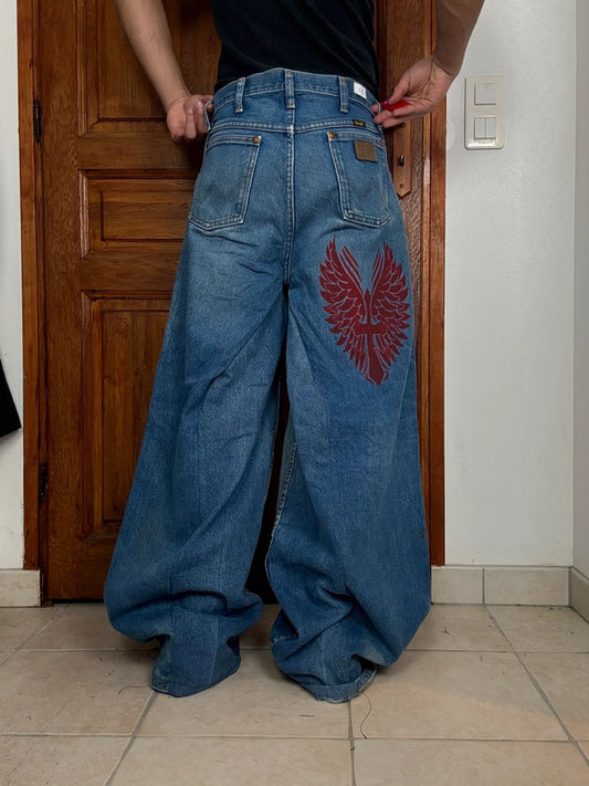 Pantalon baggy jean large skater Japanese balloon streetwear JNCO y2k vintage hip-hop 33US n•57