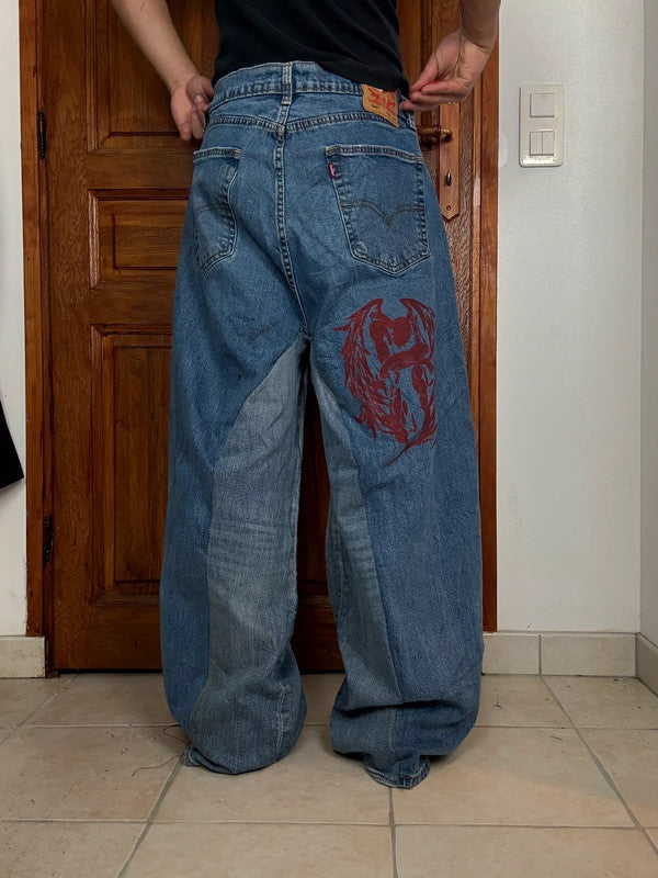 Pantalon baggy jean large skater Japanese balloon streetwear JNCO y2k vintage hip-hop 36US n•58