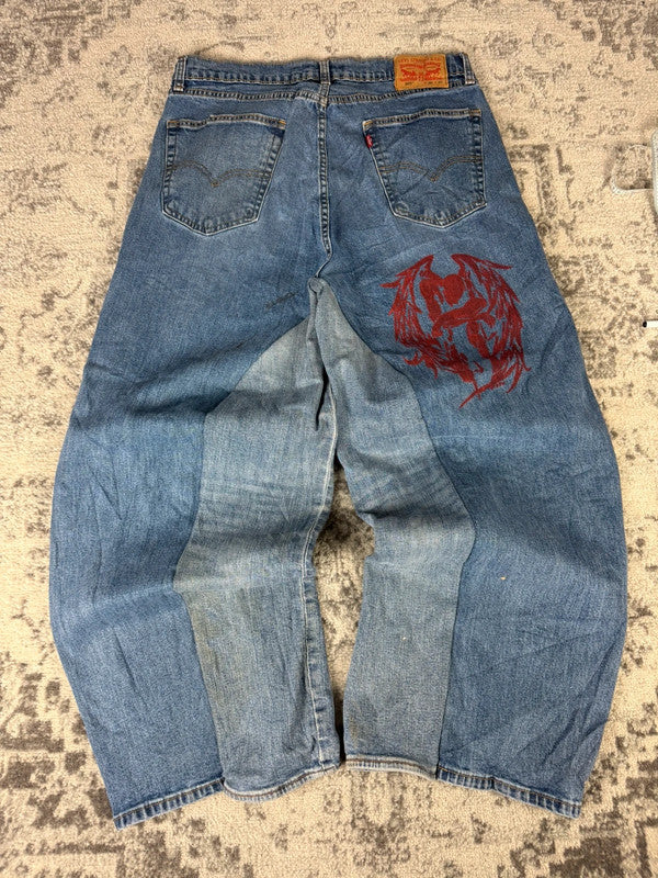 Pantalon baggy jean large skater Japanese balloon streetwear JNCO y2k vintage hip-hop 36US n•58