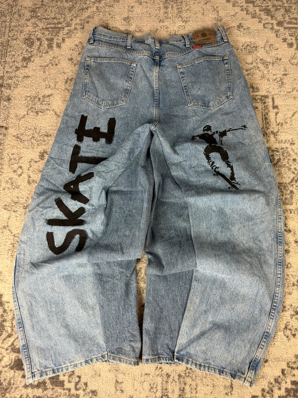 Pantalon baggy jean large skater Japanese balloon streetwear JNCO y2k vintage hip-hop 38US n•67