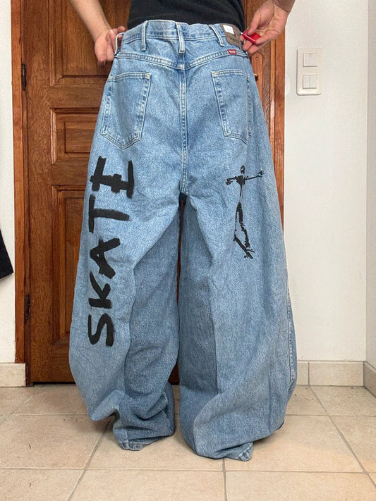 Pantalon baggy jean large skater Japanese balloon streetwear JNCO y2k vintage hip-hop 38US n•67