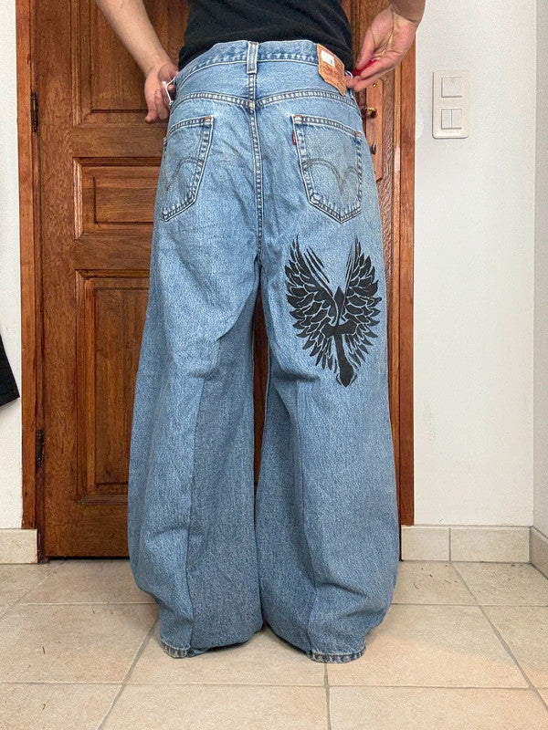 Pantalon baggy jean large skater Japanese balloon streetwear JNCO y2k vintage hip-hop 34US n•70