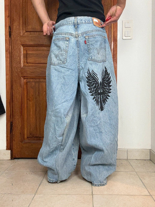 Pantalon baggy jean large skater Japanese balloon streetwear JNCO y2k vintage hip-hop M n•71