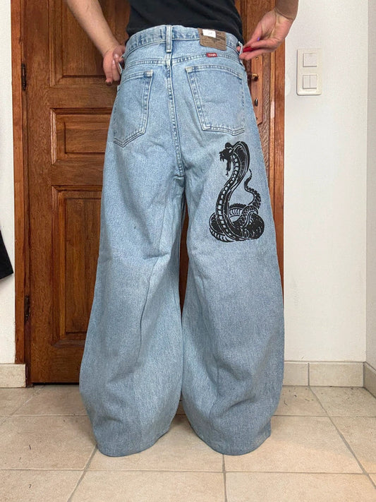 Pantalon baggy jean large skater Japanese balloon streetwear JNCO y2k vintage hip-hop 33US n•72